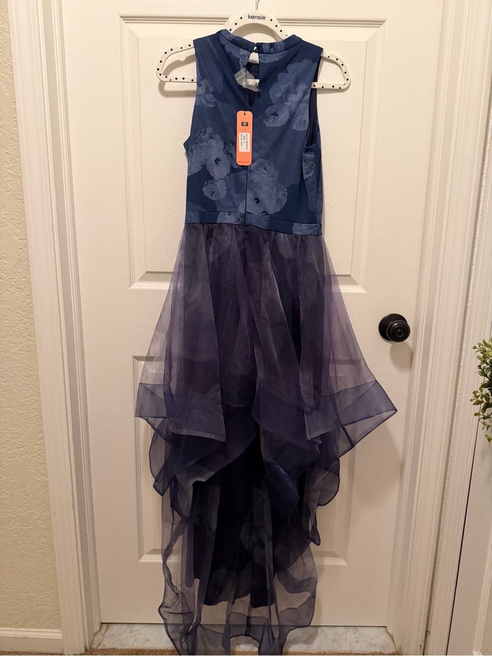 Chi Chi London Navy Floral Asymmetrical Tulle Dress